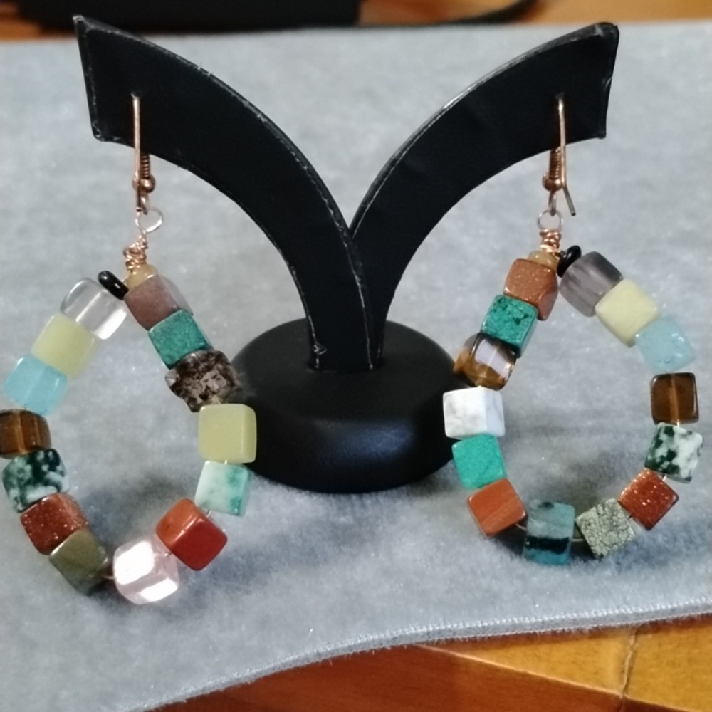Hand Crafted Colorful Beaded Wired Hoop Earrings - Picture 4 of 7